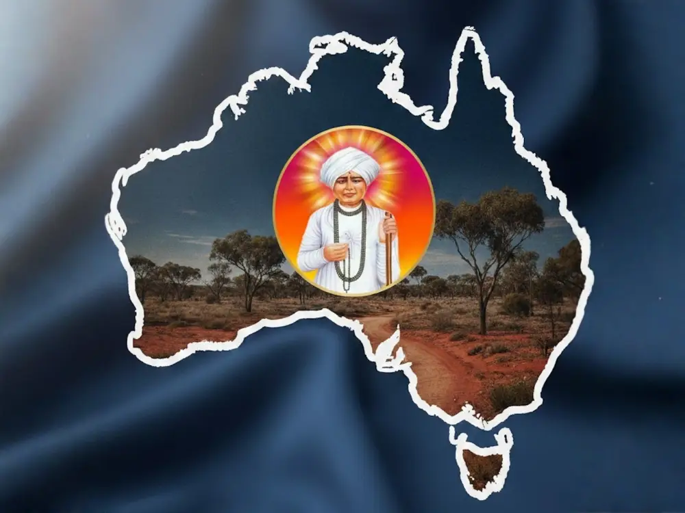 image of map of Australia in background with a person representing Lohana heritage centred in the image